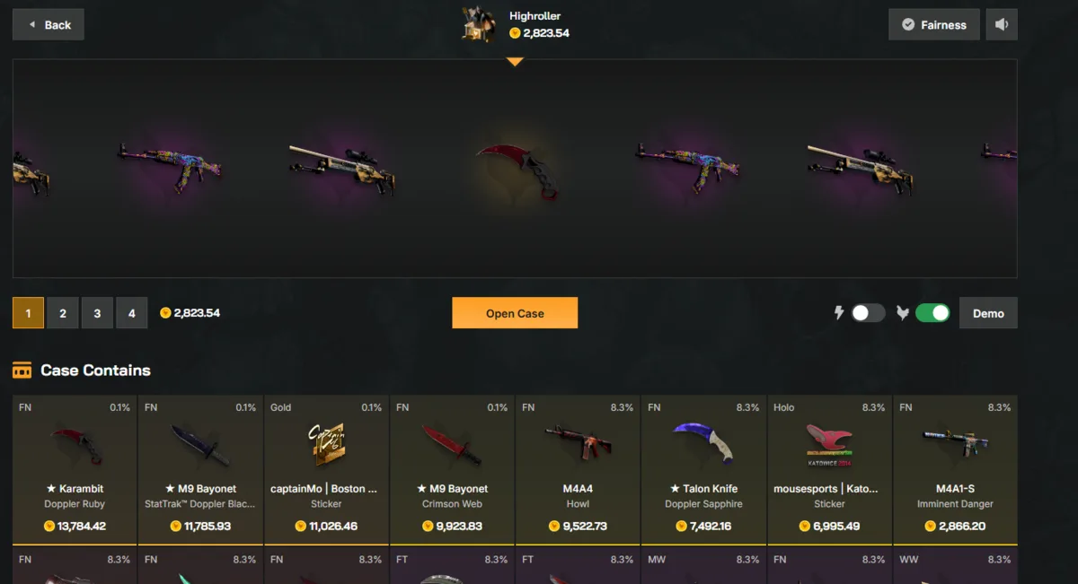 Chicken.GG promo code review and CS2 case opening screen