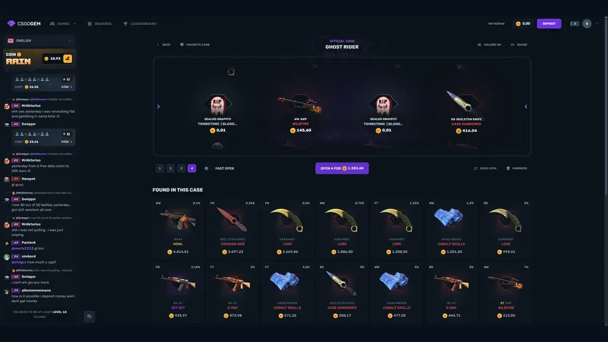 CSGOGem promo code CSGONAV and CS2 case opening screen