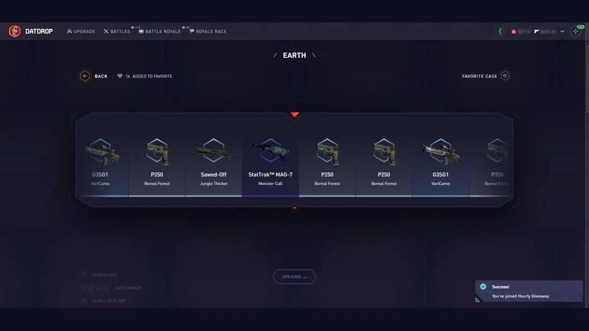 DatDrop promo code CSGONAV and CS2 case opening interface