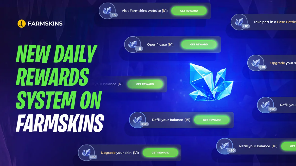 Farmskins Daily Rewards tasks and crystals