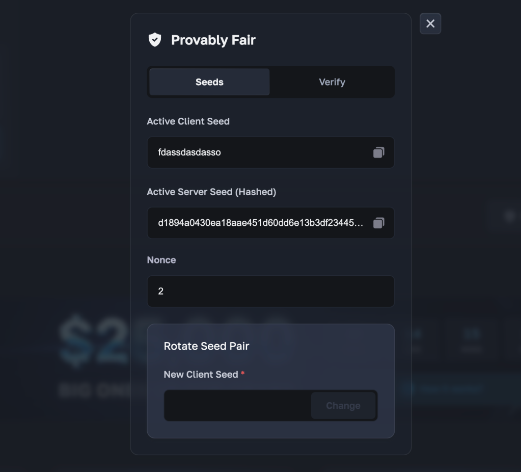 LuxDrop Blackjack provably fair verification system
